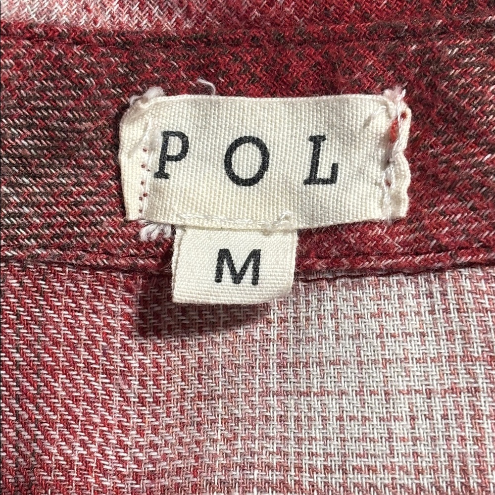-POL Red Brown Bone Flannel Frayed Button Up Blouse Oversized Women’s Medium - Picture 5 of 13